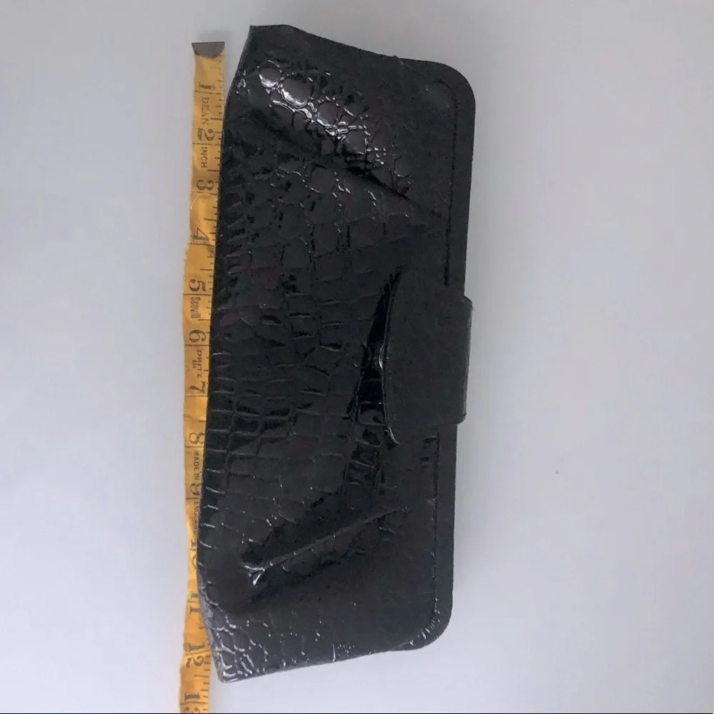 Clutch Purse Faux Black Alligator Print Vintage